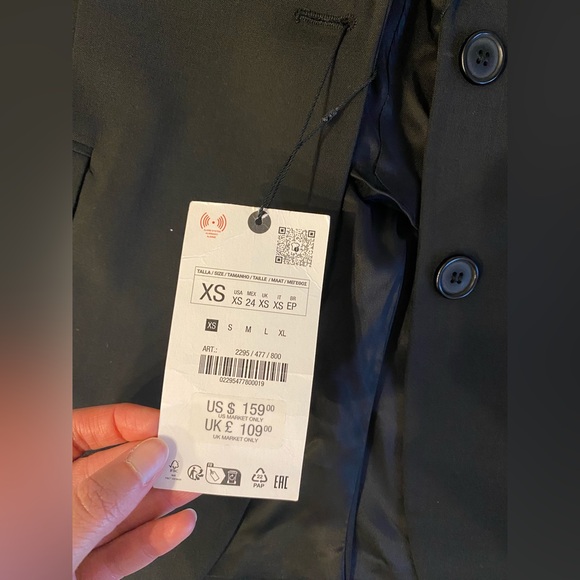 Zara Oversized Wool Blend Jacket Blazer Coat ZW Collection Black size XS NWT - Picture 4 of 16